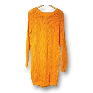 Vintage In Charge Crochet Sweater Dress-Large-Open Knit-Yellow-Sheer-USA Made